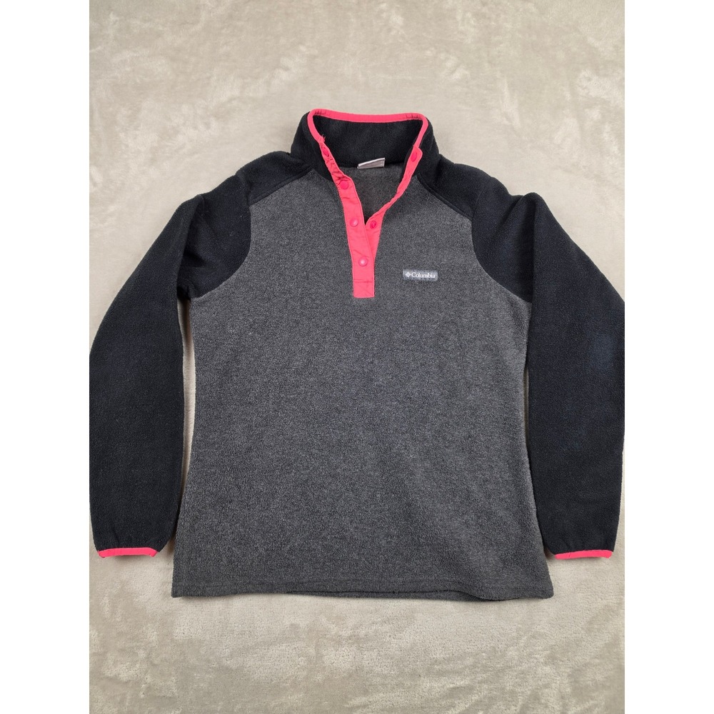 Columbia Fleece Pullover Womens Small Gray Pink Snap Neck Benton Springs XL4973